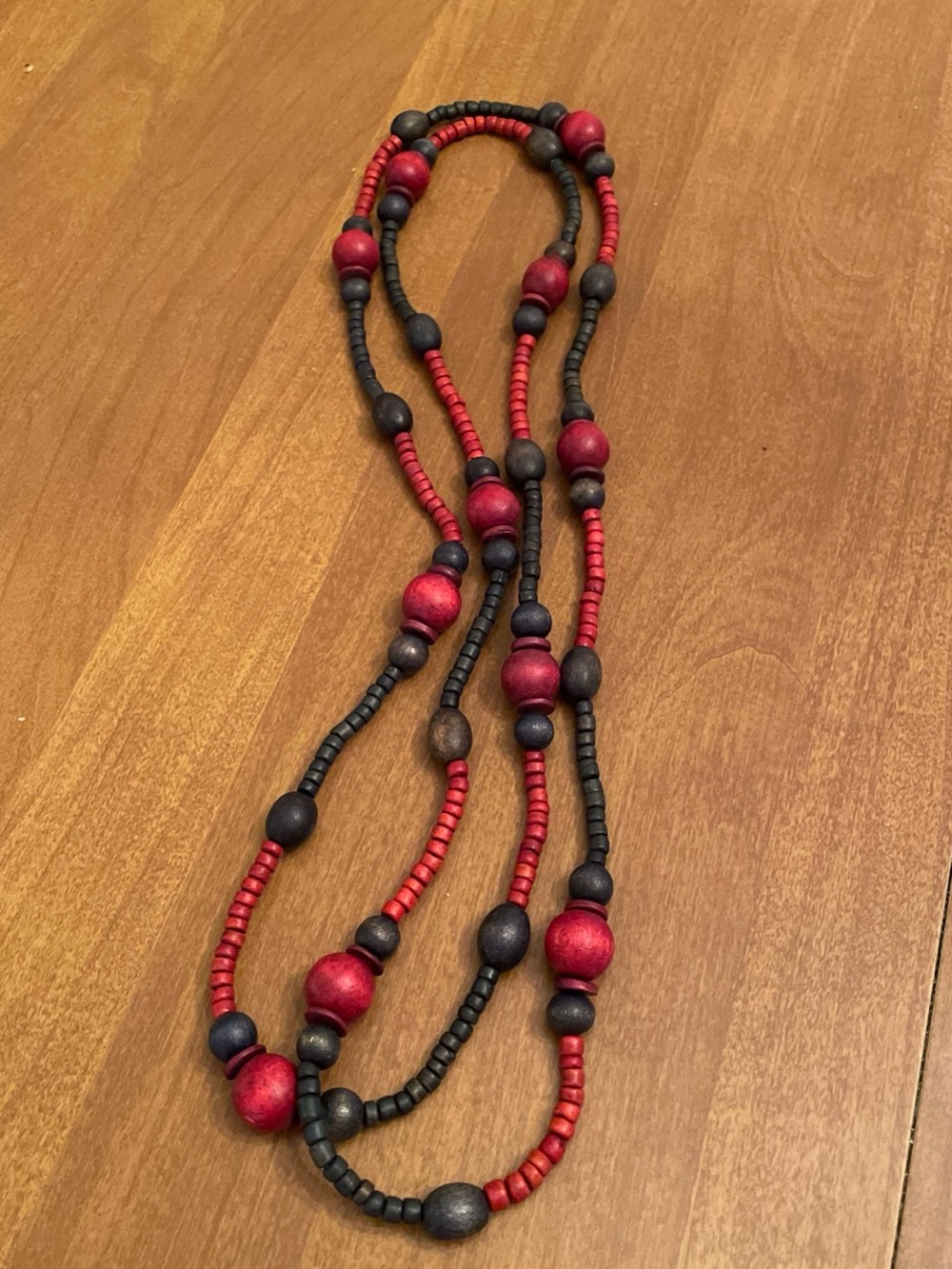 Red and Blue Wooden Bead Necklace